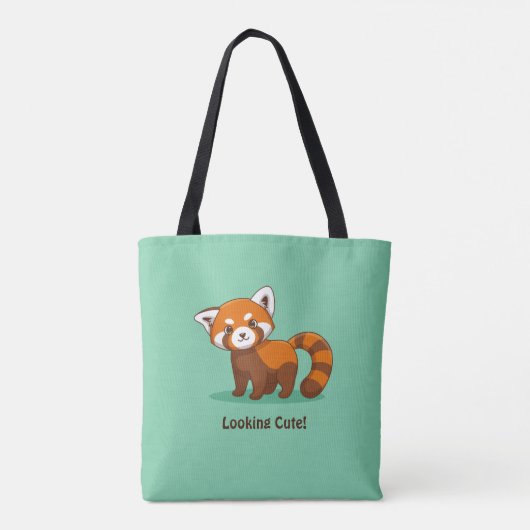 Cute Red Panda on Green Tote Bag (Achterkant)