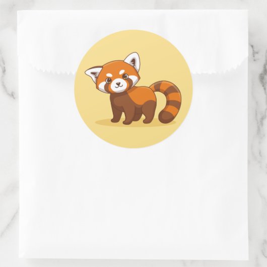 Cute Red Panda on Yellow Ronde Sticker (Tas)