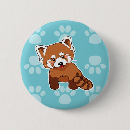 Cute Red Panda op Blue Paw Prints Pattern Ronde Button 5,7 Cm
