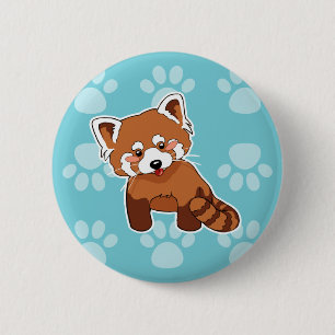 Cute Red Panda op Blue Paw Prints Pattern Ronde Button 5,7 Cm