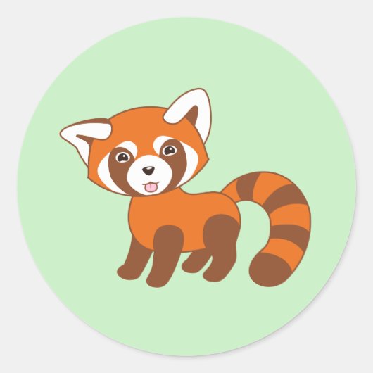 Cute Red Panda over Groen Ronde Sticker (Voorkant)
