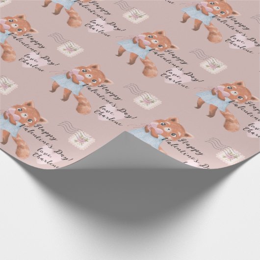 Cute Red Panda Postal Letter Valentijnsdag Cadeaupapier (Hoek)