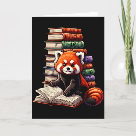Cute Red Panda Reading Book Animal Bookworm Kaart (Voorkant)