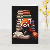 Cute Red Panda Reading Book Animal Bookworm Kaart (Gele Bloem)