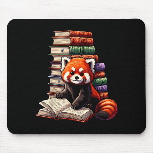 Cute Red Panda Reading Book Animal Bookworm  Muismat (Voorkant)