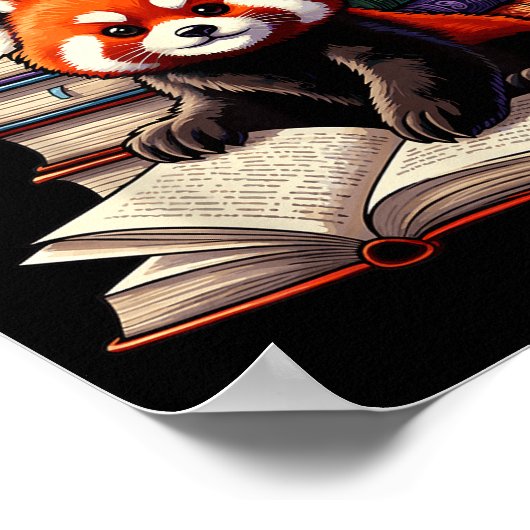 Cute Red Panda Reading Book Animal Bookworm  Poster (Hoek)