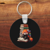 Cute Red Panda Reading Book Animal Bookworm  Sleutelhanger (Voorkant)