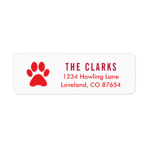Cute Red Paw Print Dog kerstretour-adres Etiket