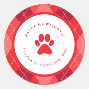 Cute Red Paw Print Happy Howlidays kerstdagen Ronde Sticker