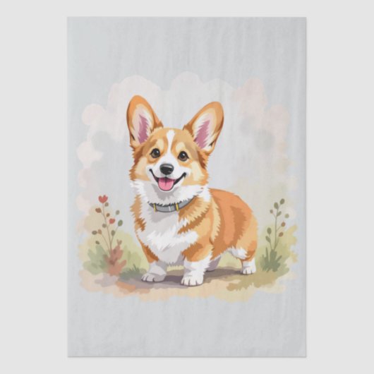 Cute Red Pembroke Welsh Corgi Dog Tissuepapier (Voorkant)