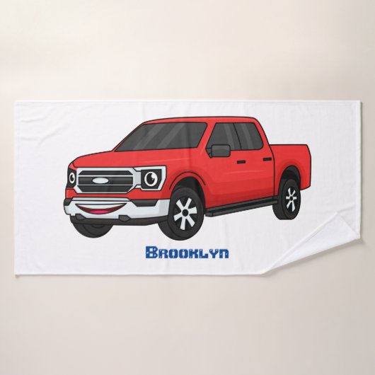 Cute red pickup truck cartoon afbeelding bad handdoek (Badhanddoek)