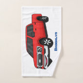 Cute red pickup truck cartoon afbeelding bad handdoek (Handdoek)