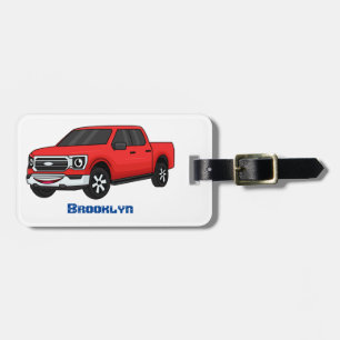 Cute red pickup truck cartoon afbeelding bagagelabel