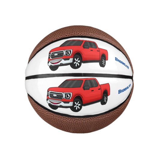Cute red pickup truck cartoon afbeelding basketbal (Voorkant)
