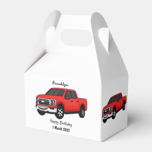Cute red pickup truck cartoon afbeelding bedankdoosjes (Voorkant Zijde)