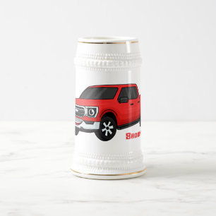 Cute red pickup truck cartoon afbeelding bierpul