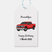 Cute red pickup truck cartoon afbeelding cadeaulabel (Achterkant)