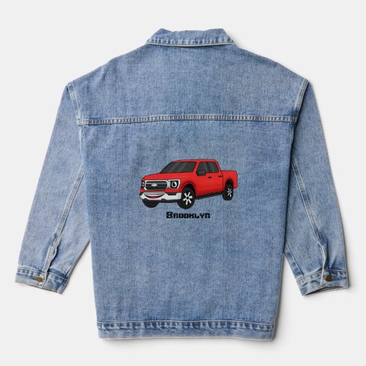 Cute red pickup truck cartoon afbeelding denim jacket (Achterkant)