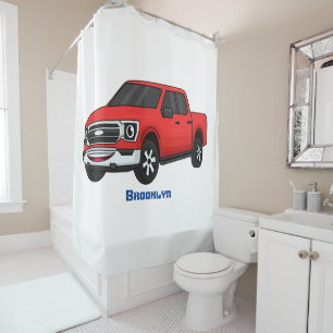 Cute red pickup truck cartoon afbeelding douchegordijn