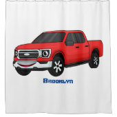 Cute red pickup truck cartoon afbeelding douchegordijn (Voorkant)