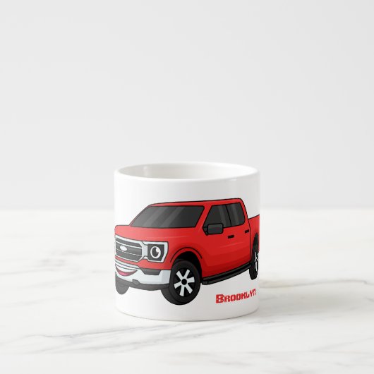 Cute red pickup truck cartoon afbeelding espresso kop (Voorkant)