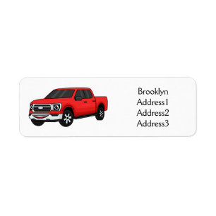 Cute red pickup truck cartoon afbeelding etiket
