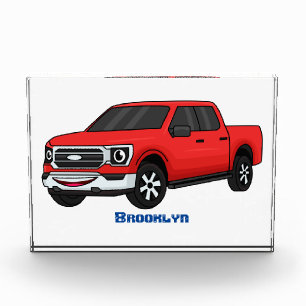 Cute red pickup truck cartoon afbeelding fotoblokken