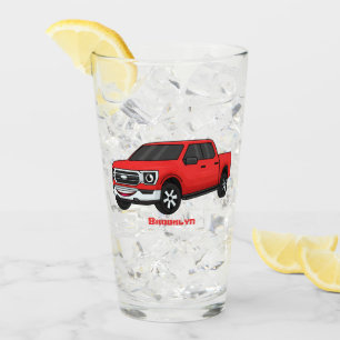 Cute red pickup truck cartoon afbeelding glas