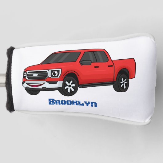 Cute red pickup truck cartoon afbeelding golfheadcover (Voorkant)