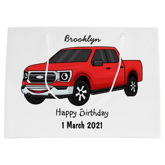 Cute red pickup truck cartoon afbeelding groot cadeauzakje (Voorkant)