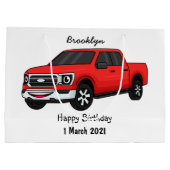 Cute red pickup truck cartoon afbeelding groot cadeauzakje (Achterkant)