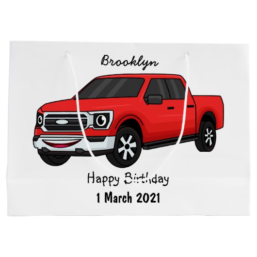 Cute red pickup truck cartoon afbeelding groot cadeauzakje (Achterkant)