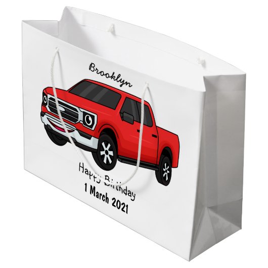 Cute red pickup truck cartoon afbeelding groot cadeauzakje (Achterkant Gekanteld)