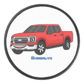 Cute red pickup truck cartoon afbeelding hockey puck (Voorkant)