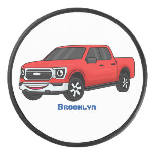 Cute red pickup truck cartoon afbeelding hockey puck