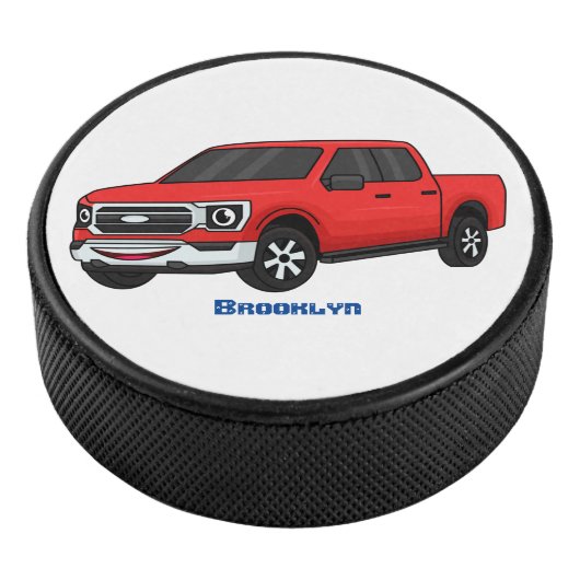 Cute red pickup truck cartoon afbeelding hockey puck (3/4)