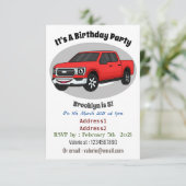 Cute red pickup truck cartoon afbeelding kaart (Staand voorkant)