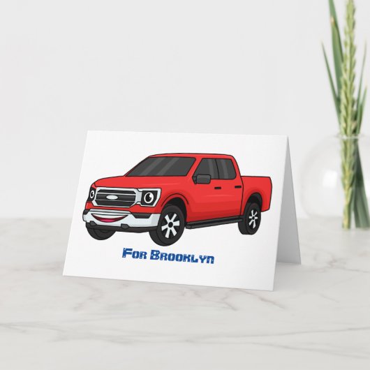 Cute red pickup truck cartoon afbeelding kaart (Voorkant)