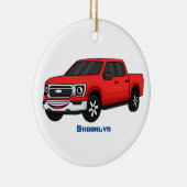 Cute red pickup truck cartoon afbeelding keramisch ornament (Rechts)