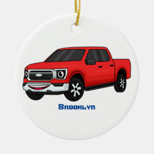 Cute red pickup truck cartoon afbeelding keramisch ornament