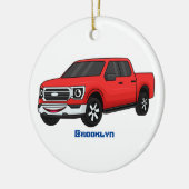 Cute red pickup truck cartoon afbeelding keramisch ornament (Links)