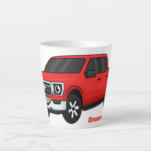 Cute red pickup truck cartoon afbeelding latte mok