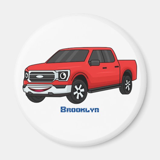 Cute red pickup truck cartoon afbeelding magneet (Voorkant)