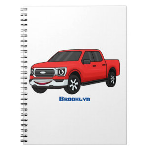 Cute red pickup truck cartoon afbeelding notitieboek