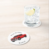 Cute red pickup truck cartoon afbeelding ronde kartonnen onderzetter (Insitu)