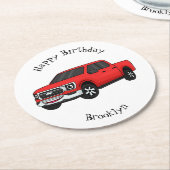 Cute red pickup truck cartoon afbeelding ronde kartonnen onderzetter (Gebogen)