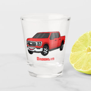 Cute red pickup truck cartoon afbeelding shot glas