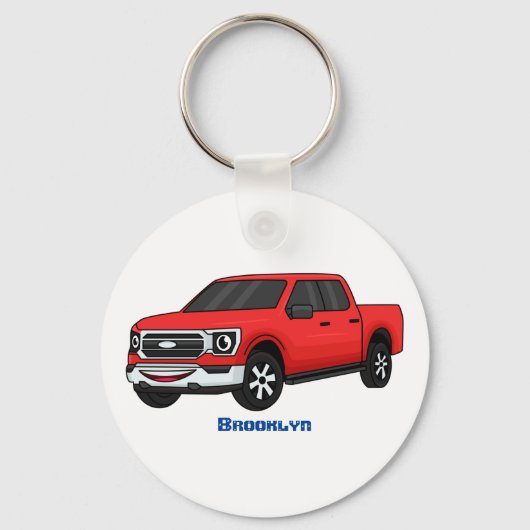 Cute red pickup truck cartoon afbeelding sleutelhanger (Voorkant)