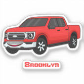 Cute red pickup truck cartoon afbeelding sticker (Voorkant)