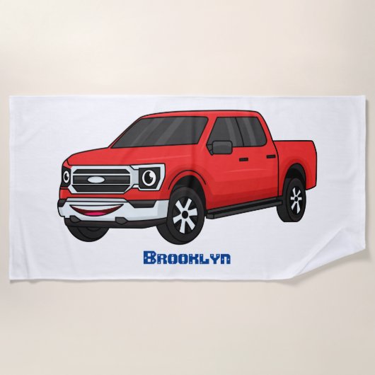 Cute red pickup truck cartoon afbeelding strandlaken (Voorkant)